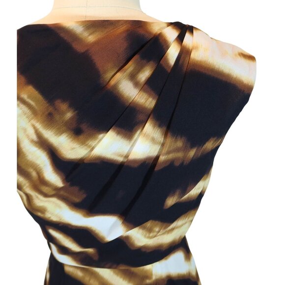ANN TAYLOR Abstract Print Ruched 100% Silk Sheath Dress Size 0 Brown Black - Picture 7 of 10
